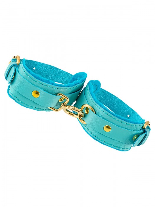Голубые двуслойные кожаные оковы - Pecado - купить с доставкой в Петрозаводске