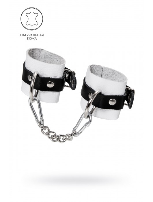 Бело-черные кожаные наручники с одним ремешком с люверсами - Pecado - купить с доставкой в Петрозаводске
