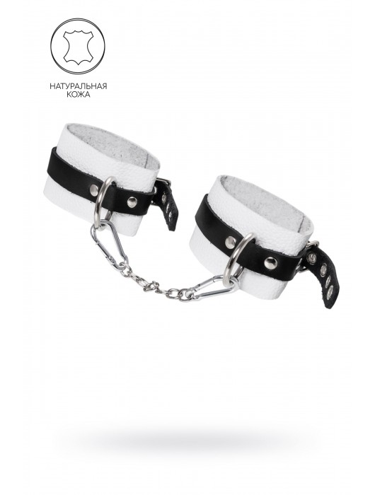 Бело-черные мягкие оковы с одним ремешком и люверсами - Pecado - купить с доставкой в Петрозаводске