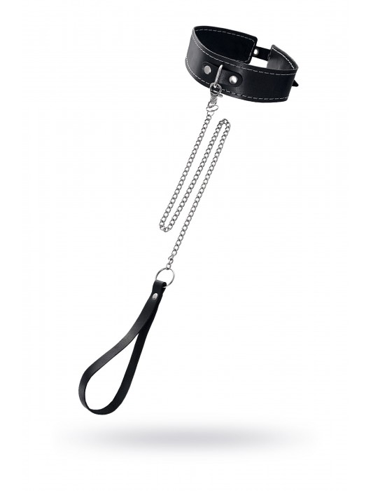 Кожаный двухслойный ошейник с белой строчкой и поводком - Pecado - купить с доставкой в Петрозаводске