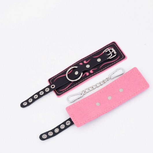 Черно-розовые кожаные наручники с розовой строчкой - Crazy Handmade - купить с доставкой в Петрозаводске