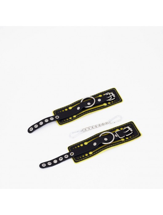 Черно-желтые кожаные наручники с жёлтой строчкой - Crazy Handmade - купить с доставкой в Петрозаводске