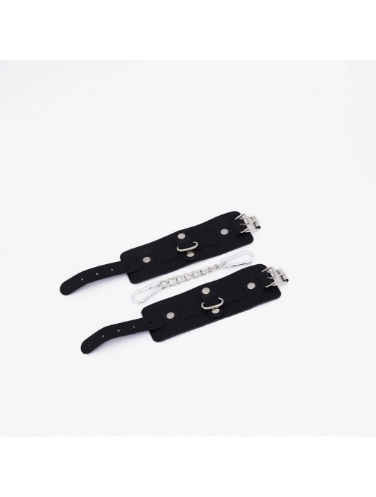Черные кожаные наручники с хромированной фурнитурой - Crazy Handmade - купить с доставкой в Петрозаводске