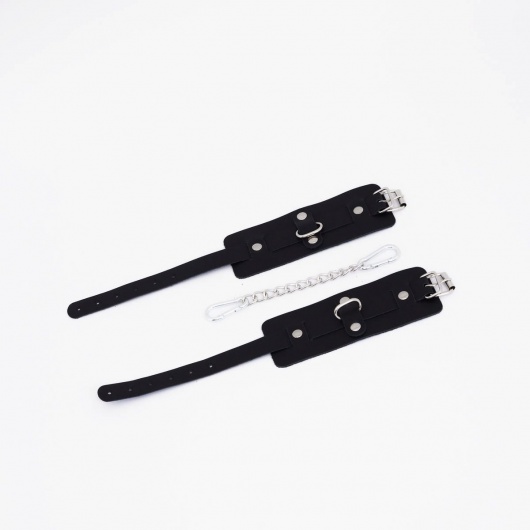 Черные кожаные оковы с хромированной фурнитурой - Crazy Handmade - купить с доставкой в Петрозаводске