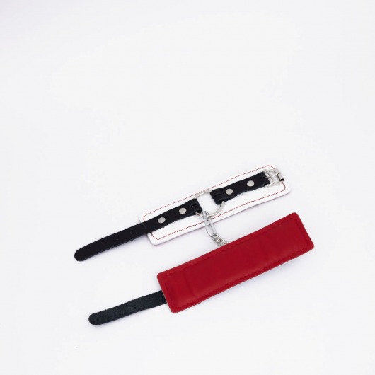 Бело-красные кожаные наручники - Crazy Handmade - купить с доставкой в Петрозаводске