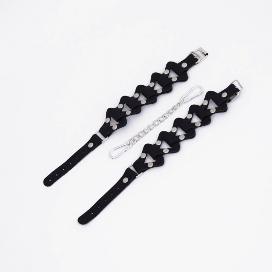 Черные кожаные наручники из звеньев - Crazy Handmade - купить с доставкой в Петрозаводске