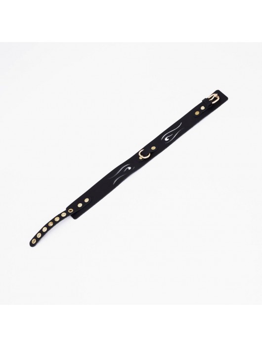 Черный кожаный ошейник с золотистой фурнитурой - Crazy Handmade - купить с доставкой в Петрозаводске