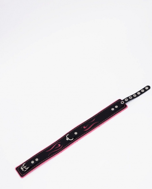 Черно-розовый кожаный ошейник с розовой строчкой - Crazy Handmade - купить с доставкой в Петрозаводске