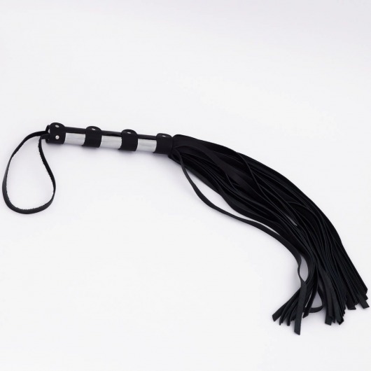 Черный кожаный флоггер со стальной ручкой - 45 см. - Crazy Handmade - купить с доставкой в Петрозаводске