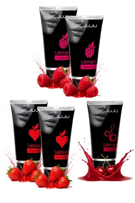 Набор из 5 съедобных лубрикантов JUJU (клубника х 2, малина х 2, вишня) - JuJu - купить с доставкой в Петрозаводске