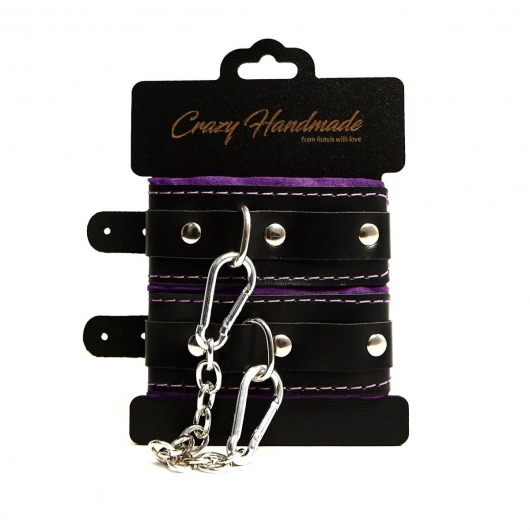 Черно-фиолетовые скругленные наручники с мягкой подкладкой - Crazy Handmade - купить с доставкой в Петрозаводске