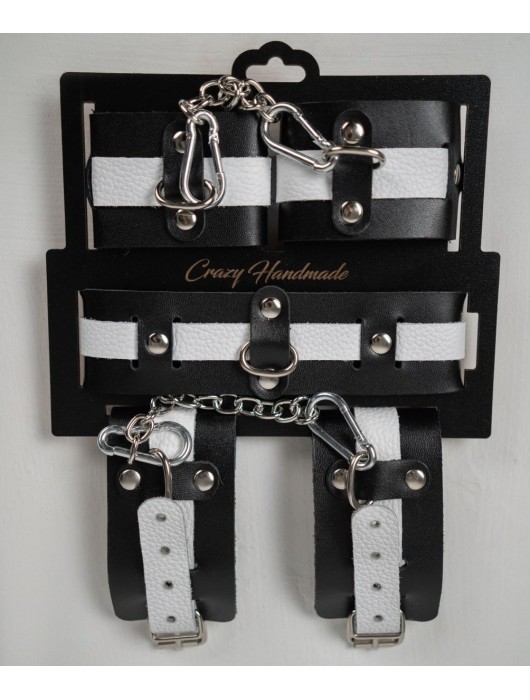 Набор фиксаторов из черной и белой натуральной кожи - Crazy Handmade - купить с доставкой в Петрозаводске