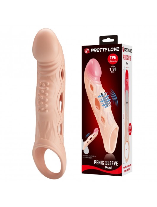 Телесная удлиняющая насадка с рельефом и вибрацией Brad - 21,3 см. - Baile - в Петрозаводске купить с доставкой