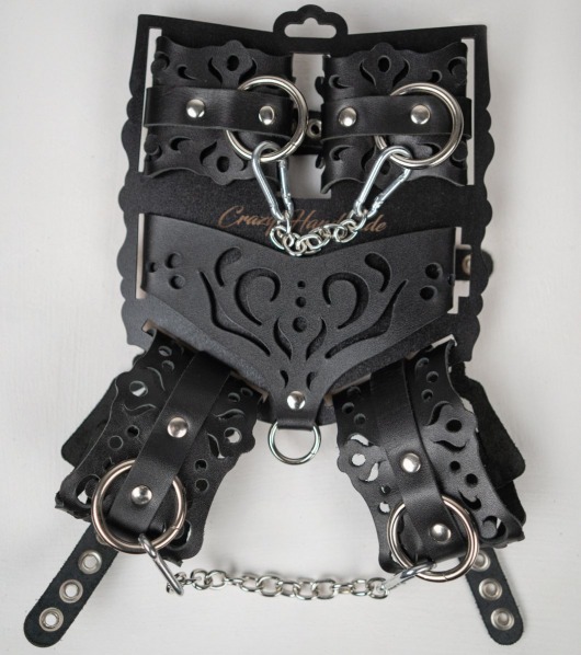 Черный ажурный кожаный набор фиксаций - Crazy Handmade - купить с доставкой в Петрозаводске