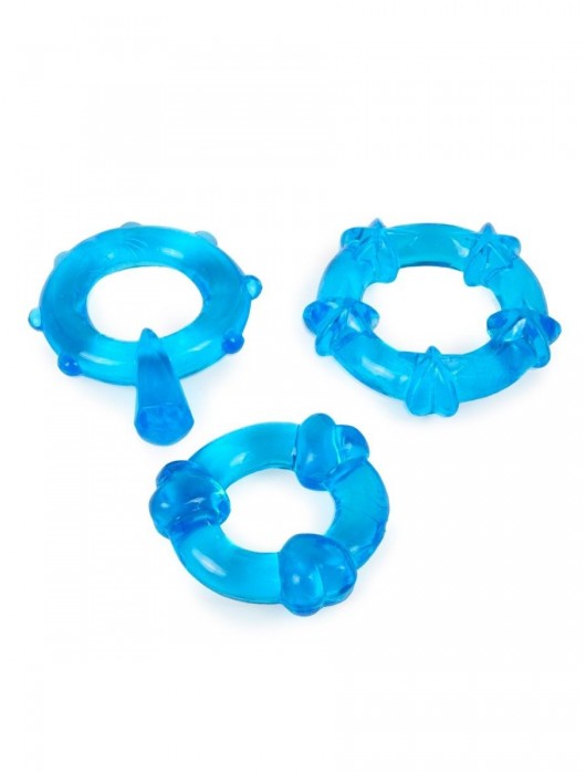 Набор из 3 синих эрекционных колец с различным рельефом - Erowoman-Eroman - в Петрозаводске купить с доставкой