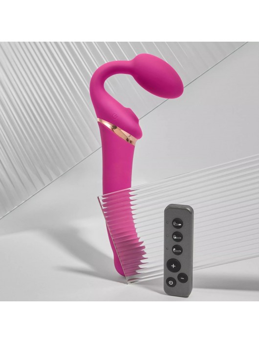 Ярко-розовый безремневой страпон Multi Orgasm Bendable Strap-On size XL с клиторальной стимуляцией - Strap-on-me - купить с доставкой в Петрозаводске