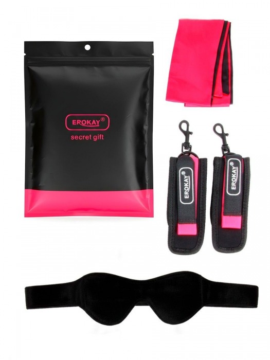 Черно-розовый эротический набор: маска, наручники и повязка - Erokay - купить с доставкой в Петрозаводске