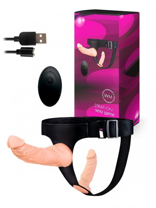 Женский страпон с 2 насадками, вибрацией и пультом ДУ - Erowoman-Eroman - купить с доставкой в Петрозаводске