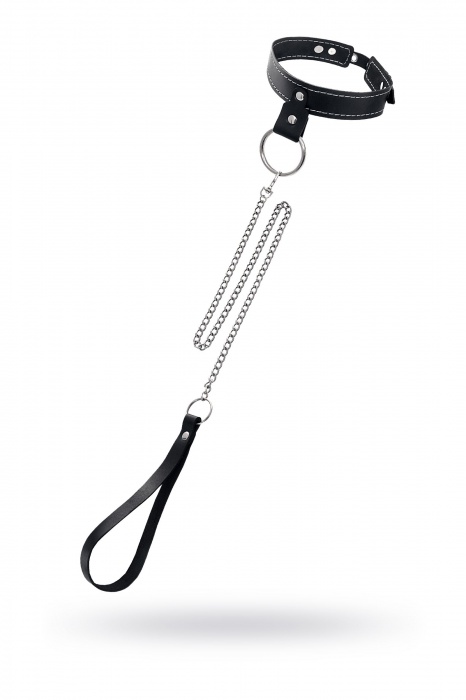 Черный узкий однослойный ошейник с серебристым поводком-цепочкой - Pecado - купить с доставкой в Петрозаводске