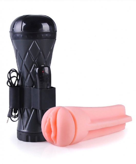 Телесный мастурбатор-вагина в черной колбе с вибрацией - Boys of Toys - в Петрозаводске купить с доставкой