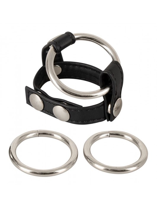 Подхват для мошонки с 3 съемными эрекционными кольцами Leder-Riemen - Orion - в Петрозаводске купить с доставкой