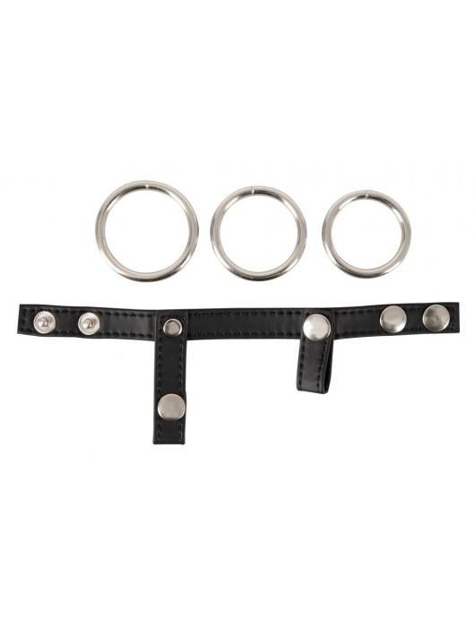 Подхват для мошонки с 3 съемными эрекционными кольцами Leder-Riemen - Orion - в Петрозаводске купить с доставкой