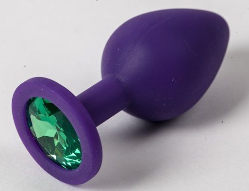 Фиолетовая силиконовая пробка с зеленым кристаллом - 9,5 см. - 4sexdreaM - купить с доставкой в Петрозаводске