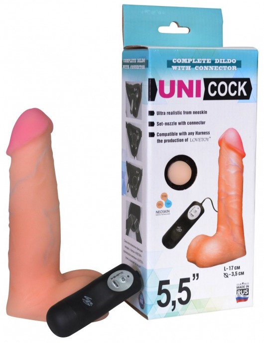 Фаллическая насадка Харнесс UNICOCK 5,5  с вибрацией - 17 см. - LOVETOY (А-Полимер) - купить с доставкой в Петрозаводске