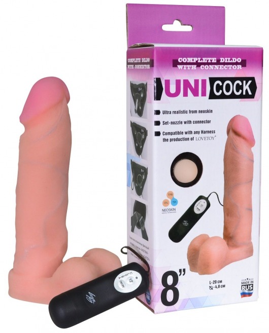 Фаллическая насадка Харнесс UNICOCK 8  с вибрацией - 20 см. - LOVETOY (А-Полимер) - купить с доставкой в Петрозаводске