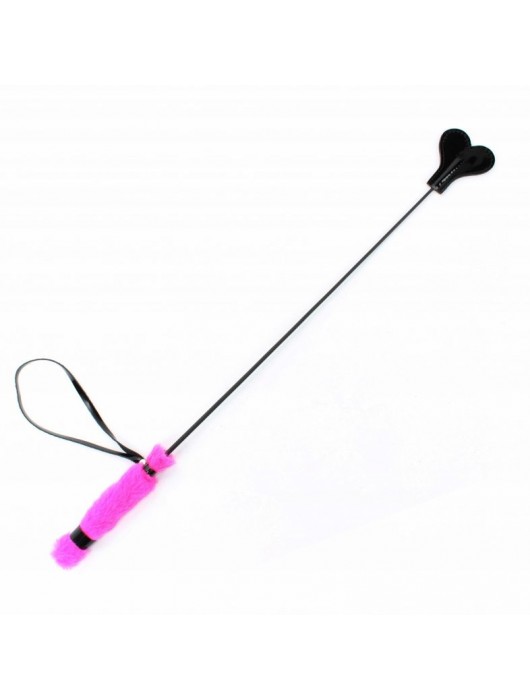 Лаковый стек с розовой меховой ручкой - 64 см. - БДСМ Арсенал - купить с доставкой в Петрозаводске