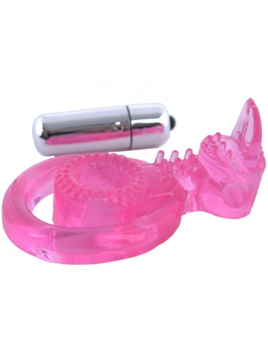 Розовая вибронасадка со стимулятор клитора   Язычок - Toyfa Basic - в Петрозаводске купить с доставкой