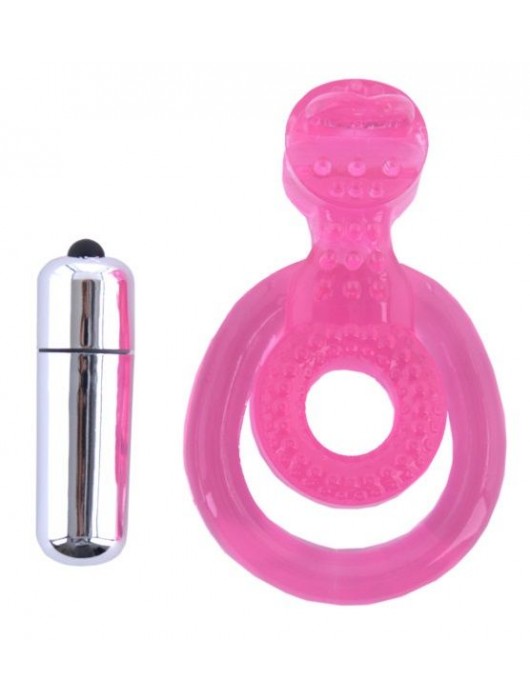 Розовая вибронасадка со стимулятор клитора   Язычок - Toyfa Basic - в Петрозаводске купить с доставкой