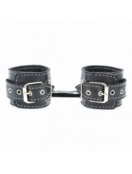 Чёрные кожаные наручники с крупной строчкой - БДСМ Арсенал - купить с доставкой в Петрозаводске