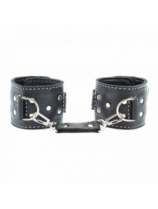 Чёрные кожаные наручники с крупной строчкой - БДСМ Арсенал - купить с доставкой в Петрозаводске