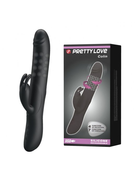 Чёрный вибратор с вращающимися бусинами Colin - 25 см. - Baile