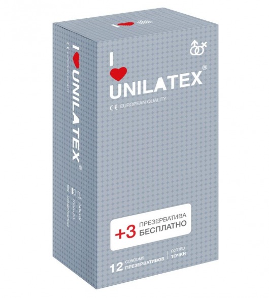 Презервативы с точками Unilatex Dotted - 12 шт. + 3 шт. в подарок - Unilatex - купить с доставкой в Петрозаводске
