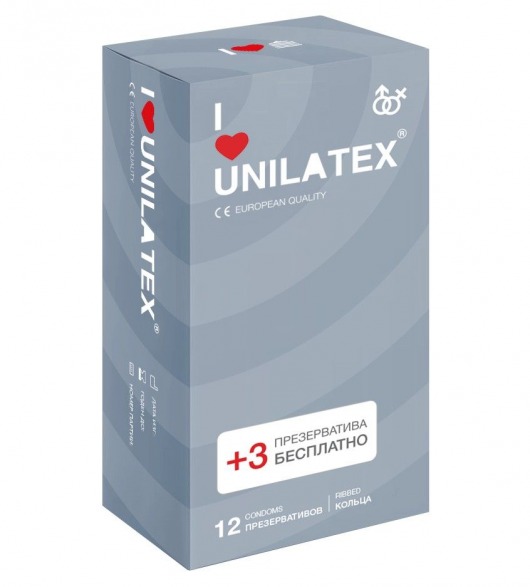 Презервативы с рёбрами Unilatex Ribbed - 12 шт. + 3 шт. в подарок - Unilatex - купить с доставкой в Петрозаводске