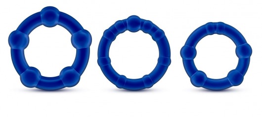 Набор из 3 синих эрекционных колец Stay Hard Beaded Cockrings - Blush Novelties - в Петрозаводске купить с доставкой