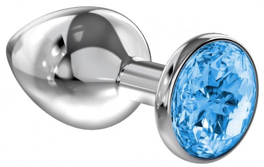 Большая серебристая анальная пробка Diamond Light blue Sparkle Large с голубым кристаллом - 8 см. - Lola Games - купить с доставкой в Петрозаводске