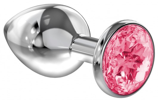 Большая серебристая анальная пробка Diamond Pink Sparkle Large с розовым кристаллом - 8 см. - Lola Games - купить с доставкой в Петрозаводске