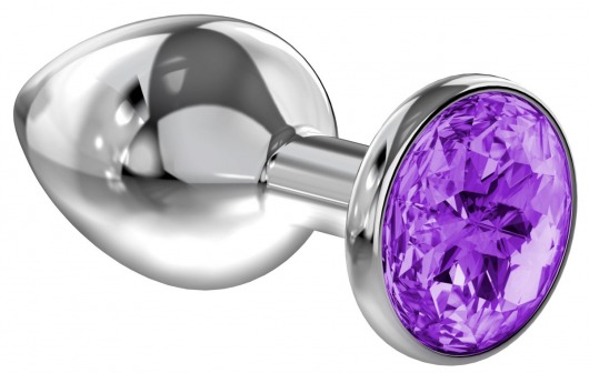 Большая серебристая анальная пробка Diamond Purple Sparkle Large с фиолетовым кристаллом - 8 см. - Lola Games - купить с доставкой в Петрозаводске