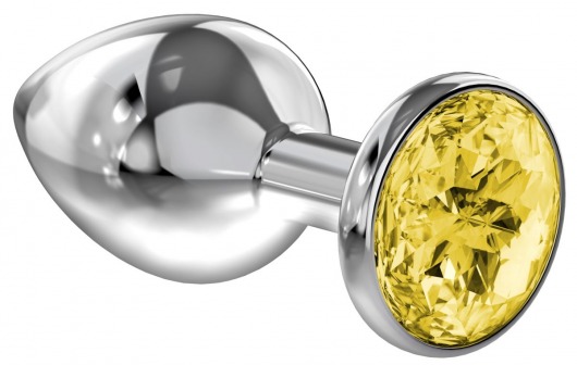 Большая серебристая анальная пробка Diamond Yellow Sparkle Large с жёлтым кристаллом - 8 см. - Lola Games - купить с доставкой в Петрозаводске