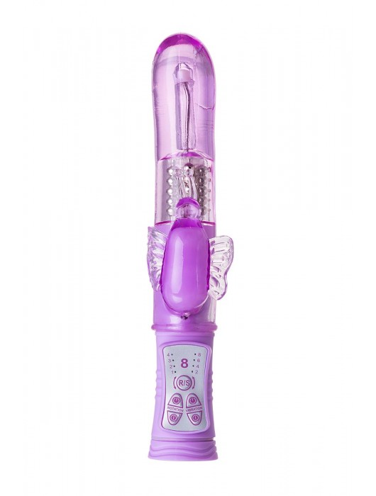 Фиолетовый вибратор High-Tech fantasy с бабочкой для клитора - 22,4 см. - A-toys