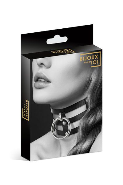 Чёрный тройной чокер с большим кольцом - Bijoux Pour Toi - купить с доставкой в Петрозаводске