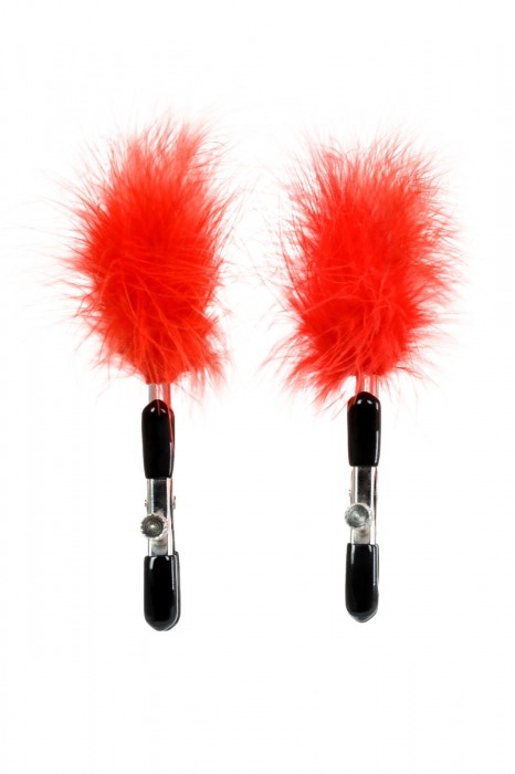 Зажимы для сосков с красным пухом Theatre - ToyFa - купить с доставкой в Петрозаводске
