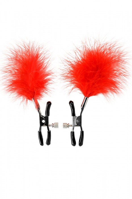 Зажимы для сосков с красным пухом Theatre - ToyFa - купить с доставкой в Петрозаводске