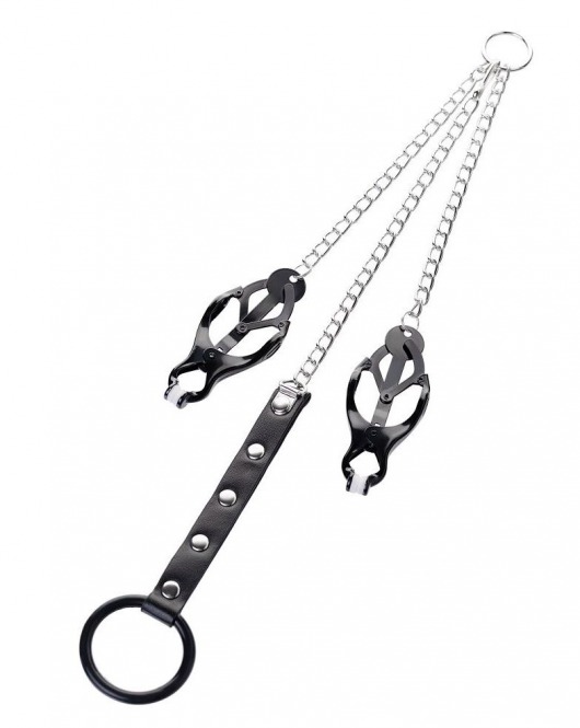 Черно-серебристые зажимы для сосков с кольцом для пениса TOYFA Metal - ToyFa - купить с доставкой в Петрозаводске