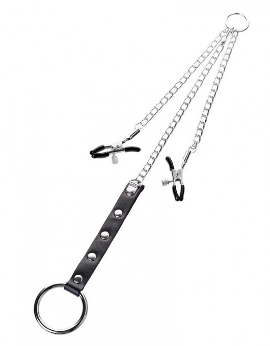 Серебристо-чёрные зажимы для сосков с кольцом для пениса TOYFA Metal - ToyFa - купить с доставкой в Петрозаводске